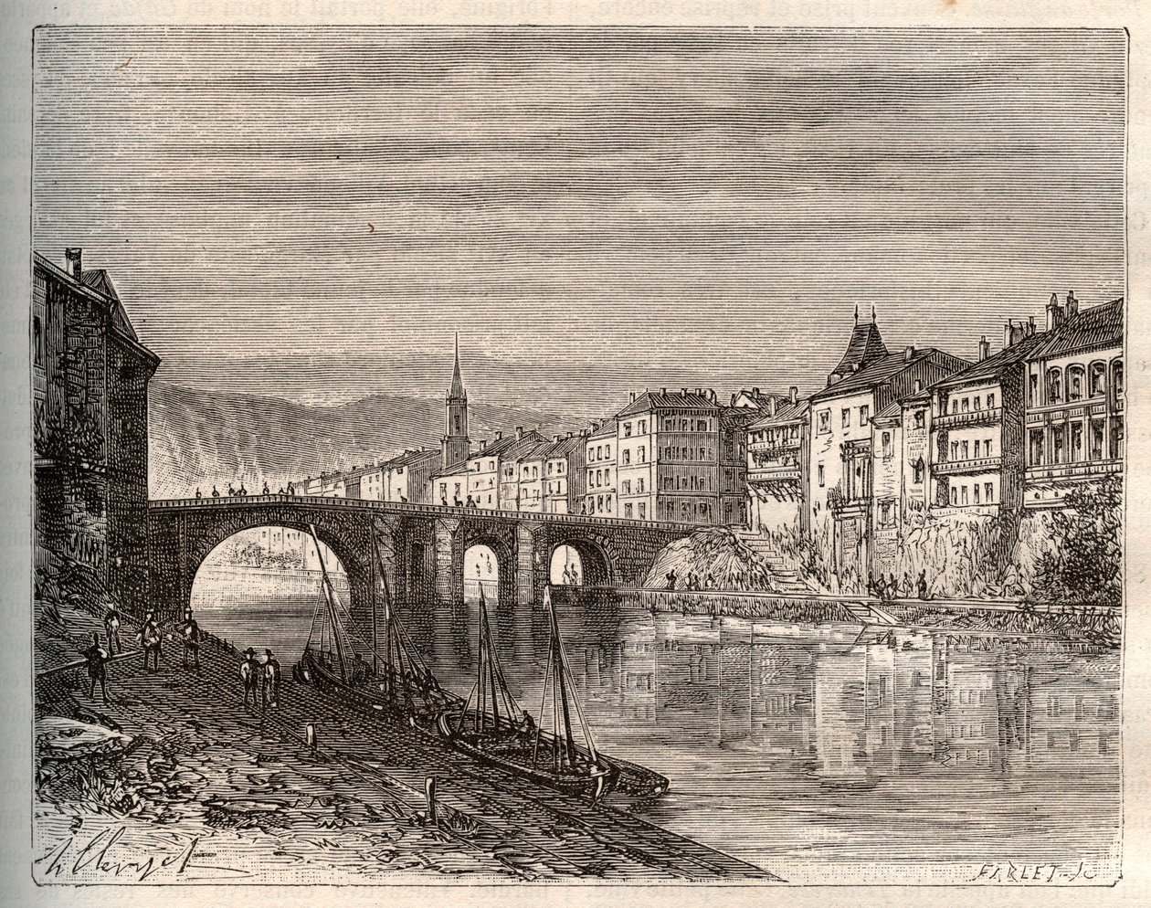 Villeneuve-sur-Lot (Villeneuve sur Lot) - department of Lot-et-Garonne - engraving in “La France illustree: geography, history, statistical administration” by V.-A. Malt-Brown. 1884 av French School