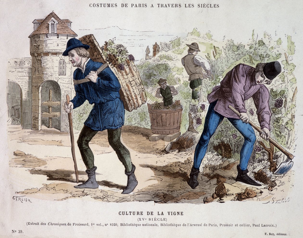Vinrankekultur på 1400-tallet - i "" Costume de Paris gjennom århundrene"" av French School