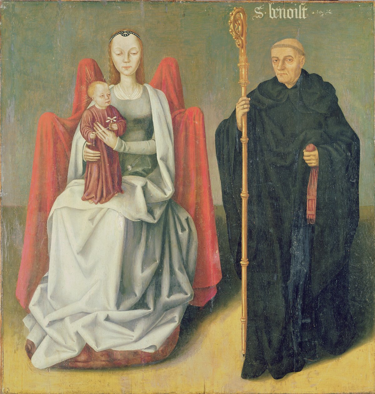 Jomfru og barn med St. Benedict, fra Priory of St. Hippolytus of Vivoin av French School