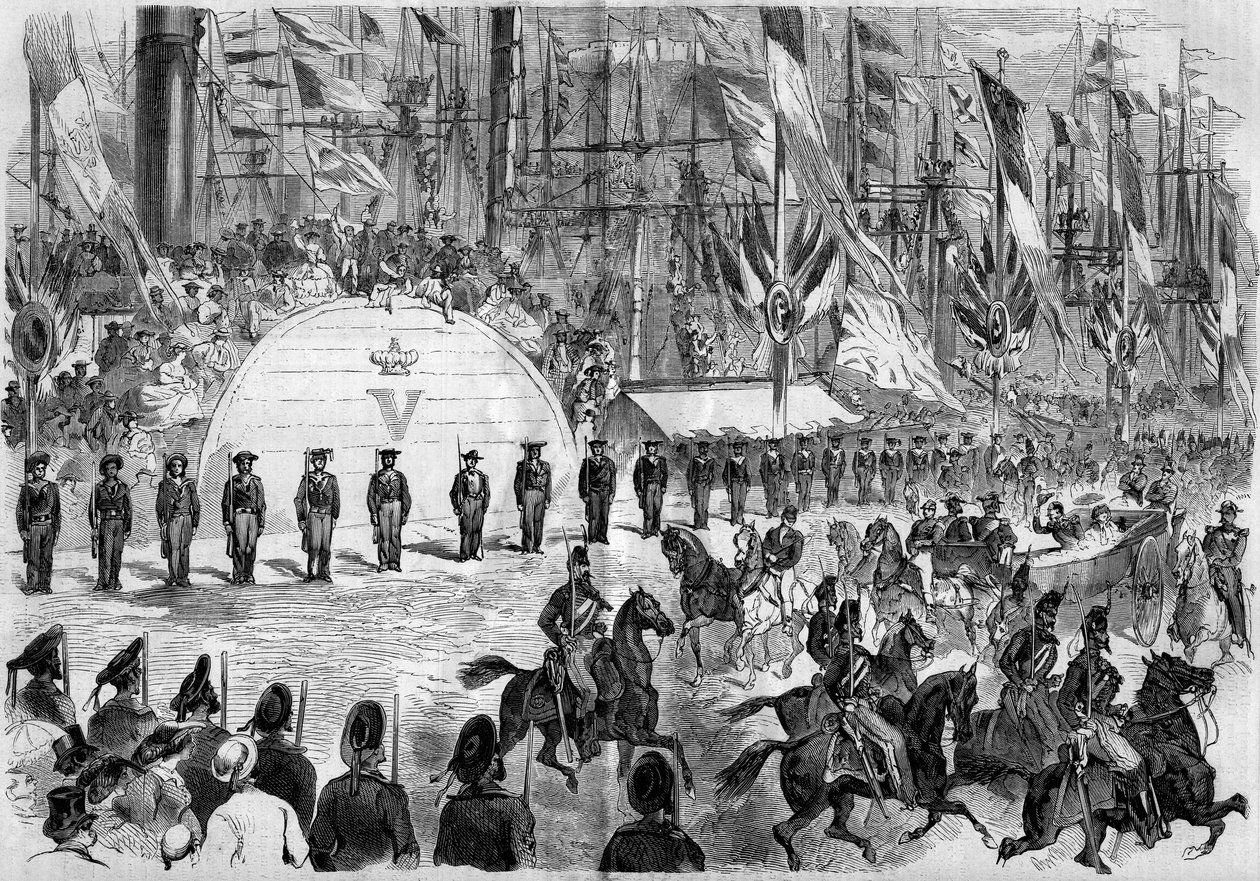 Visit of Napoleon III (1808-1873) and the Impress Eugenie (1826-1920) to Cherbourg (Manche, 50) av French School