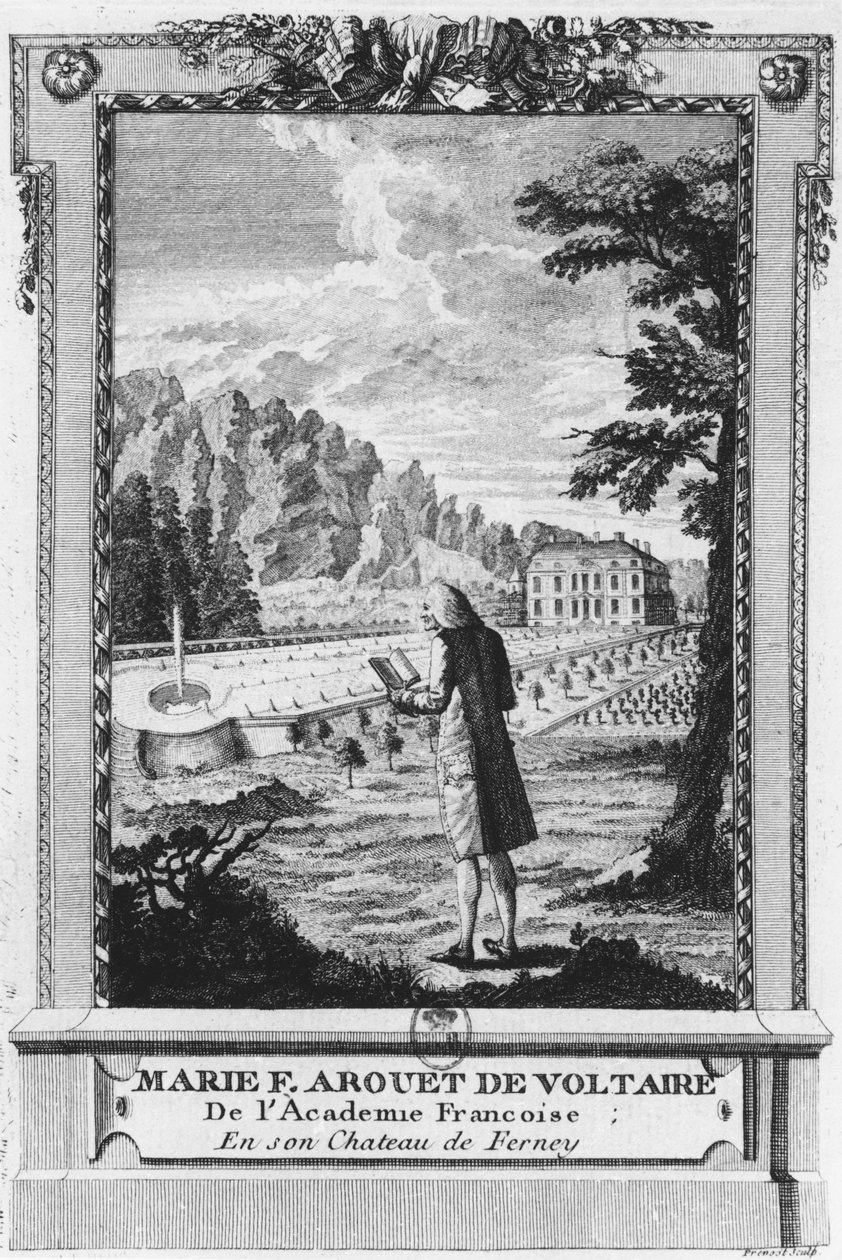 Voltaire at Ferney, gravert av Prevost (1700-tallet) av French School