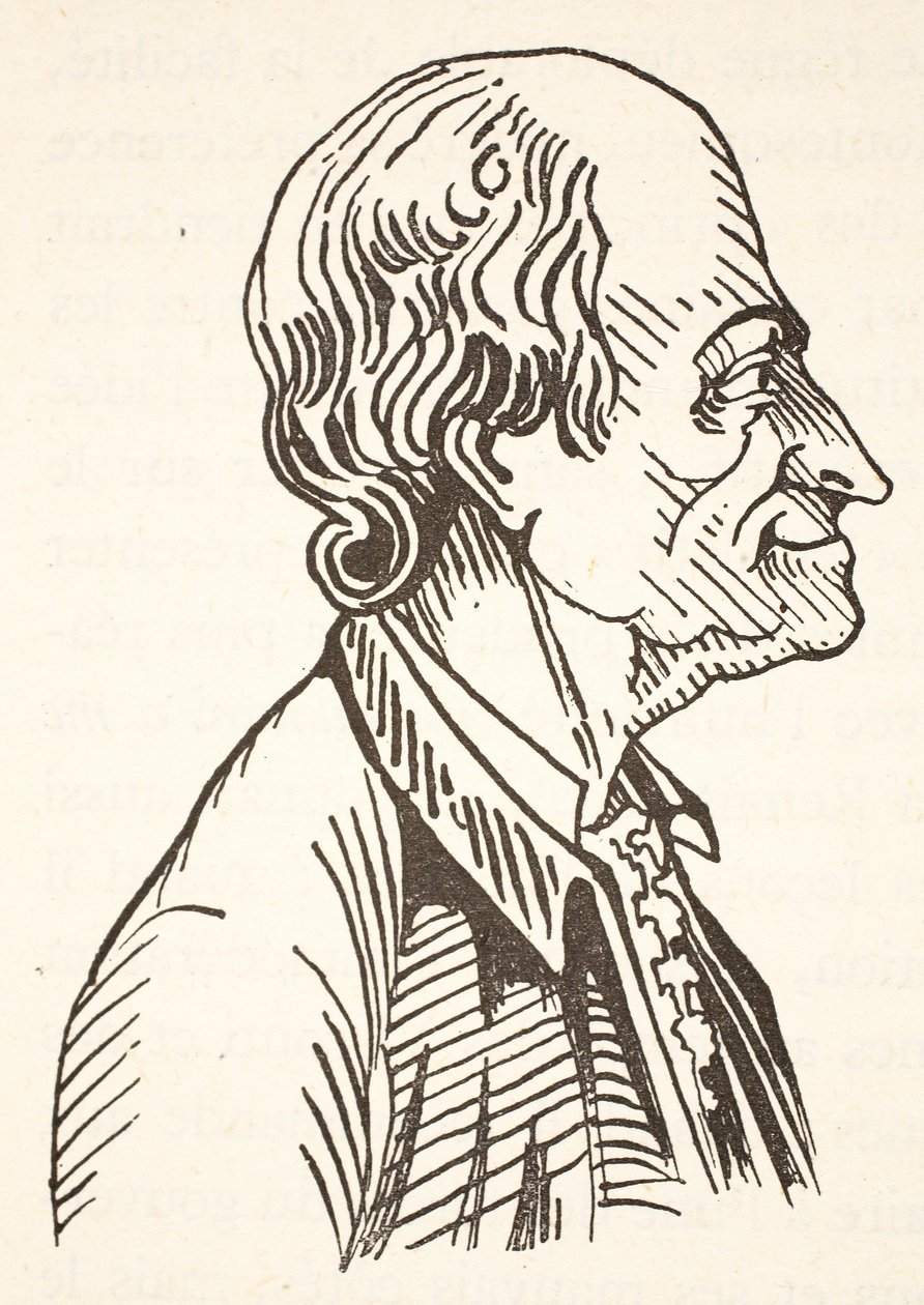 Voltaire, kopi av Boris Mestchersky (d.1957), illustrasjon fra Histoire de la Nation Francaise, Sciences, Volumes I & II, av Gabriel Hanotaux (1853-1944), 1924 av French School