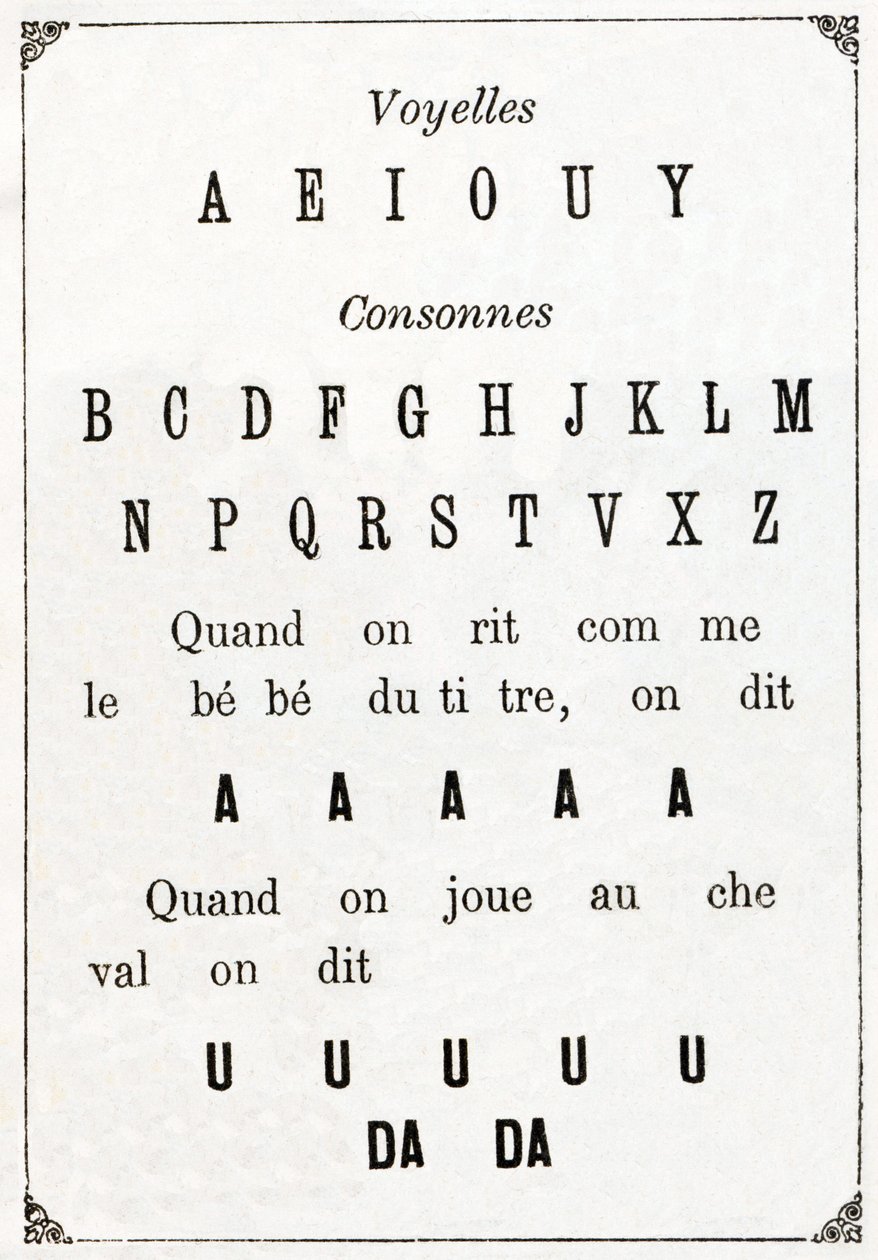 Vokaler og Cononne i "" Alphabet des petits savants", slutten av 1800-tallet (kromolitografi) av French School