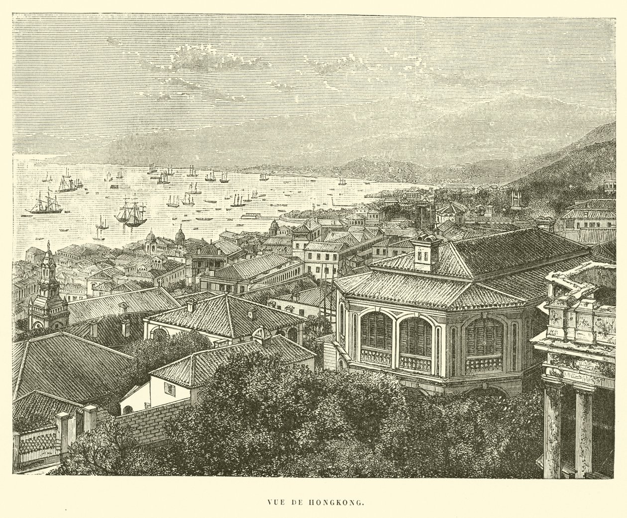 Utsikt over Hong Kong (gravering) av French School