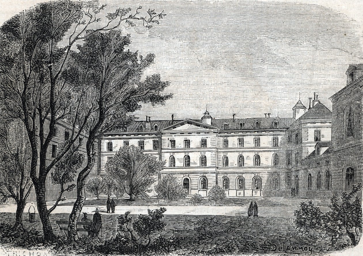 “Utsikt over Pietie Hospital i Paris” av French School