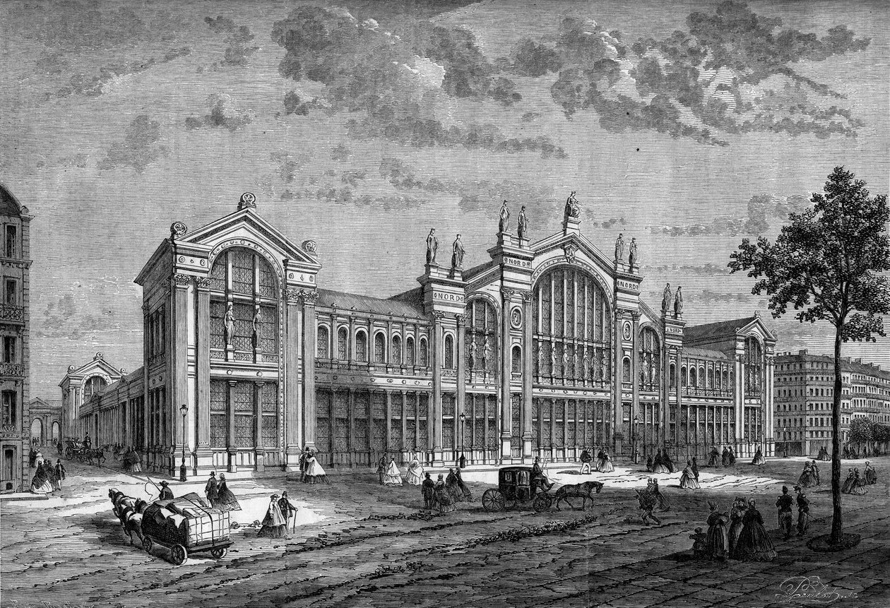 Utvendig utsikt over Gare du Nord i Paris, bygget av den franske arkitekten Jacques Hittorff (1792-1867) av French School