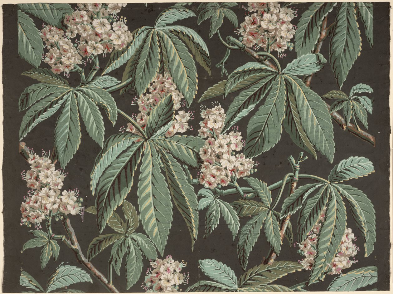 Tapetdesign med Chestnut Branch (detalj) ca. 1810, produsert av Josef Dufour (1752-1827), Paris, av French School