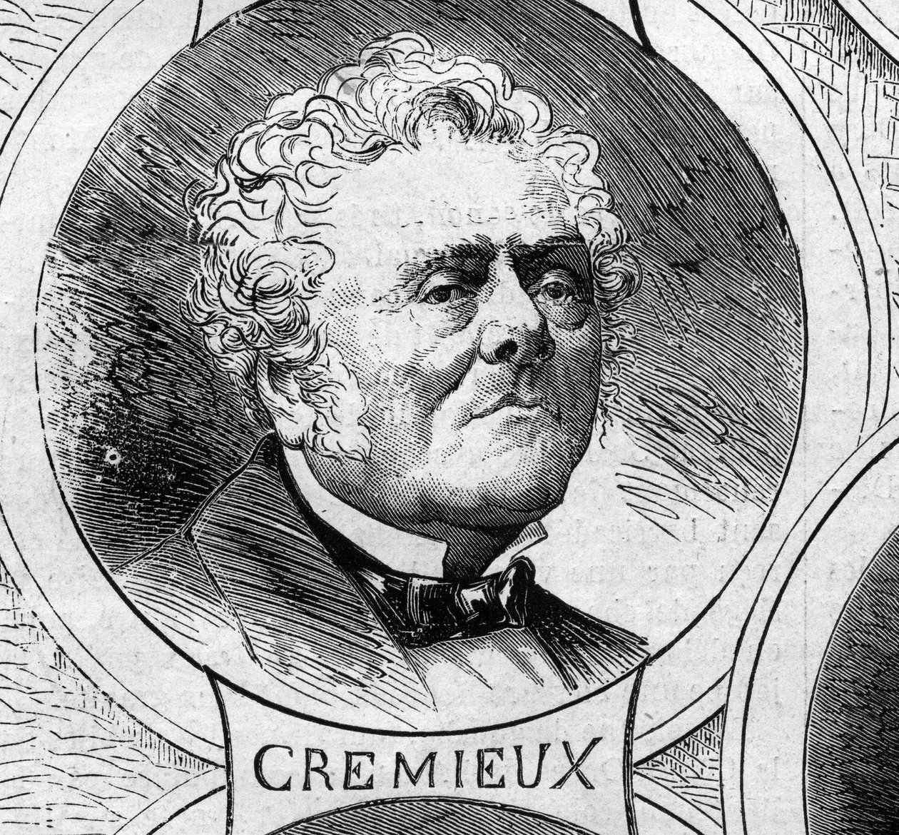 Krigen i 1870 - regjeringen for det nasjonale forsvaret: portrett av Adolphe Cremieux (1796-1880), medlem av den provisoriske regjeringen i 1870. Gravering i "" Le Monde Illustré"" nr. 706 av 22. oktober av French School