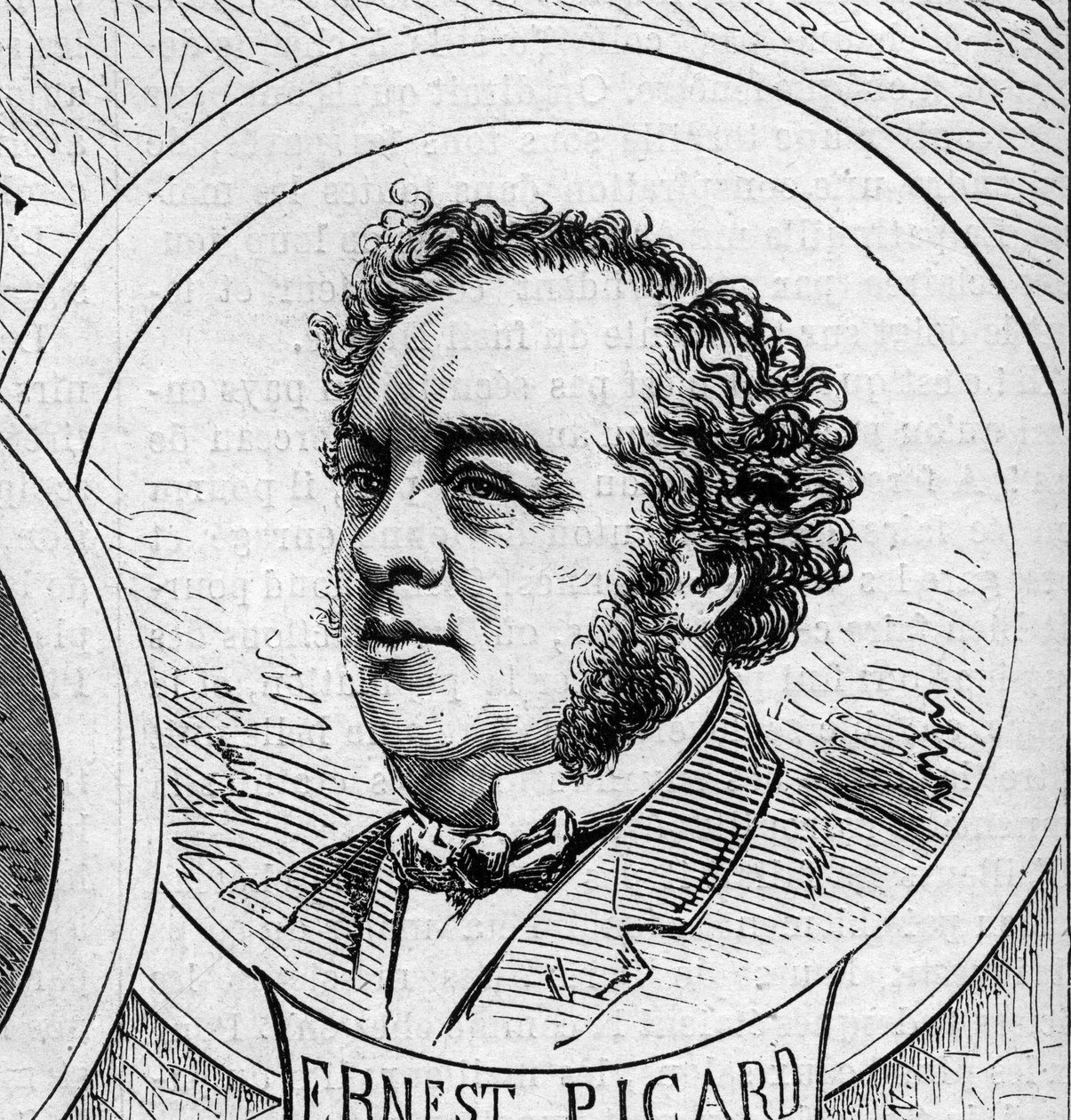 Krigen i 1870 - regjeringen for det nasjonale forsvaret: portrett av Ernest Picard (1821-1877), medlem av den provisoriske regjeringen i 1870. Gravering i "" Le Monde Illustré"" nr. 706 av 22. oktober av French School