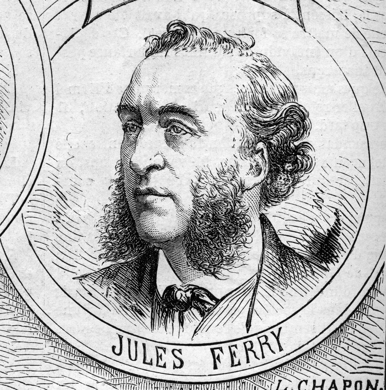 Krigen i 1870 - regjeringen for det nasjonale forsvaret: portrett av Jules Ferry (1832-1893), medlem av den provisoriske regjeringen i 1870. Gravering i "" Le Monde Illustré"" nr. 706 av 22. oktober av French School