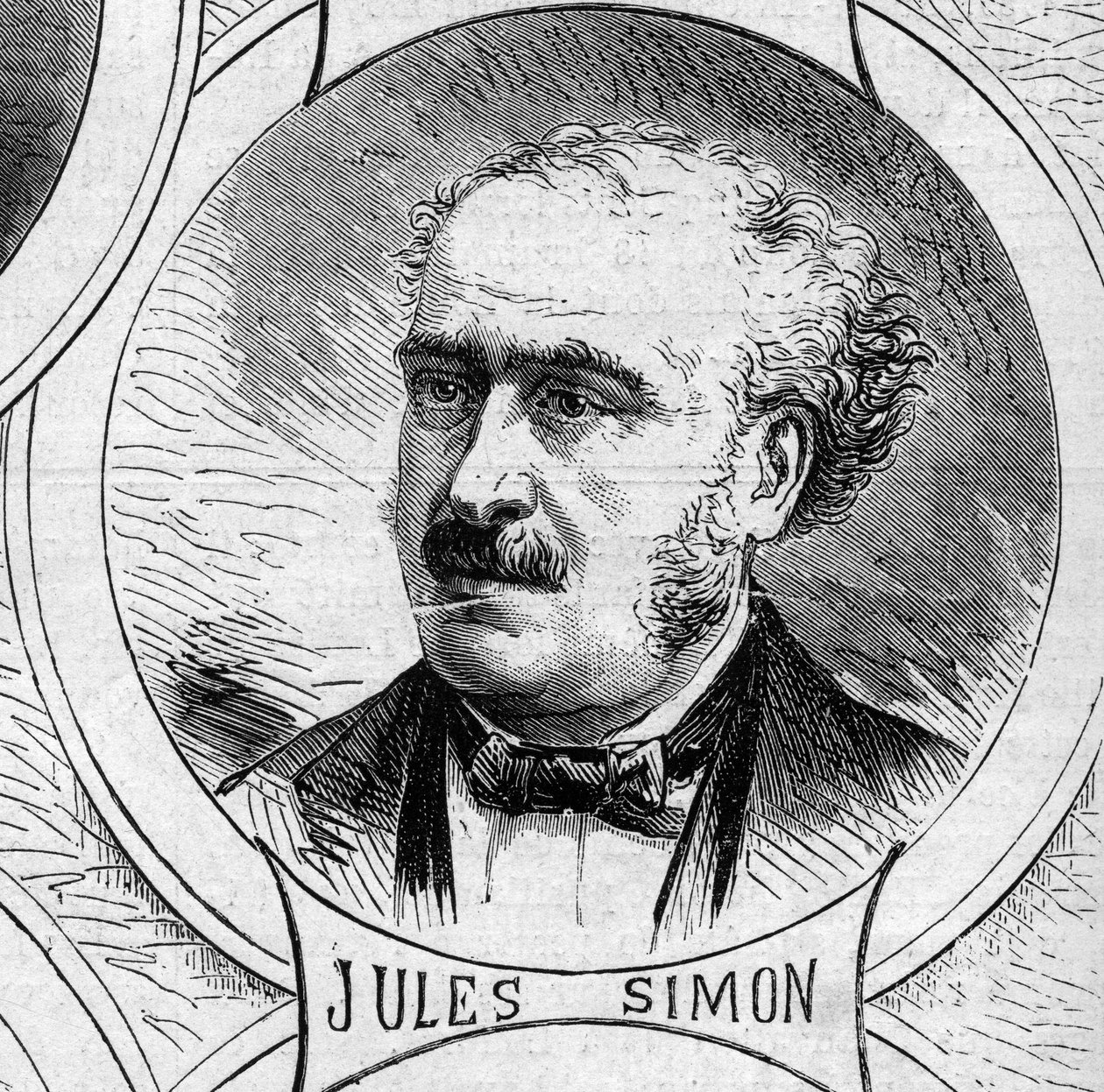 Krigen i 1870 - regjeringen for det nasjonale forsvaret: portrett av Jules Simon (Francois Jules Suisse, dit) (1814-1896), medlem av den provisoriske regjeringen av 1870. Gravering i "" Le Monde Illustré"" n°706 av 22. oktober av French School