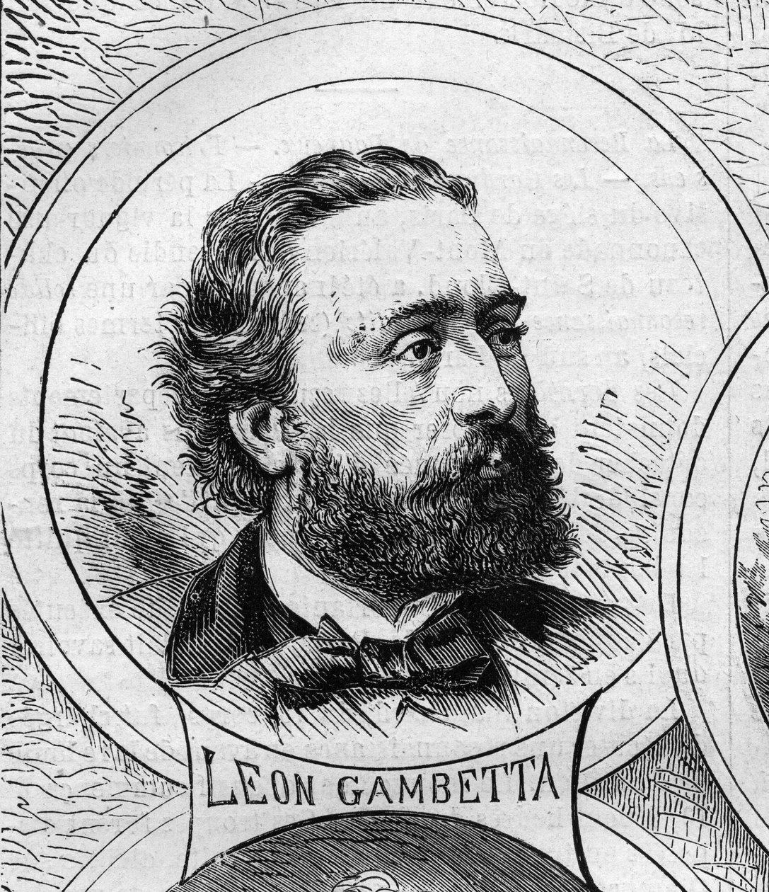 Krigen i 1870 - regjeringen for det nasjonale forsvaret: portrett av Leon Gambetta (1838-1882), medlem av den provisoriske regjeringen i 1870. Gravering i "" Le Monde Illustré"" n°706 av 22. oktober av French School