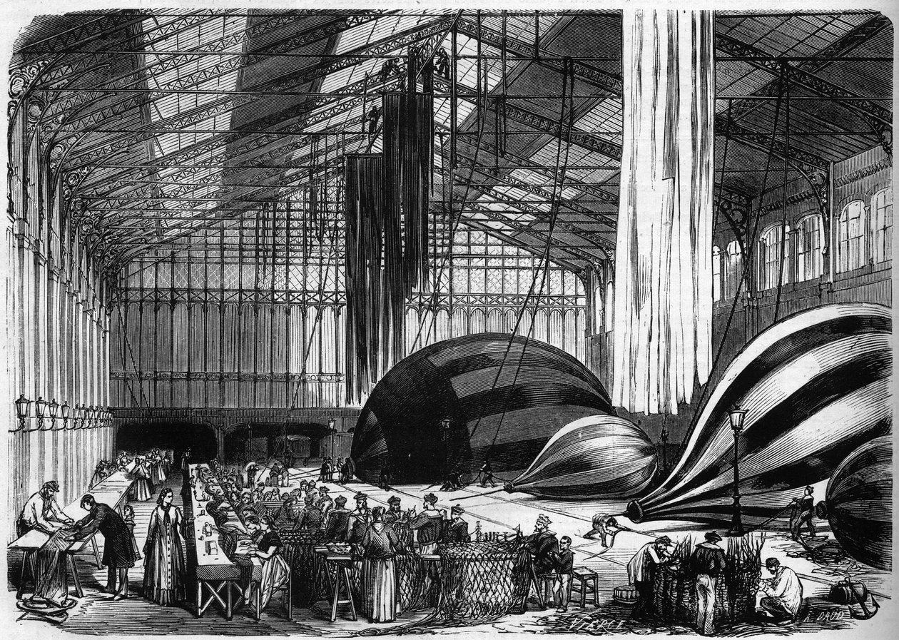 War of 1870 - Siege de Paris: balloon building workshops in Orleans station (today, Gare d