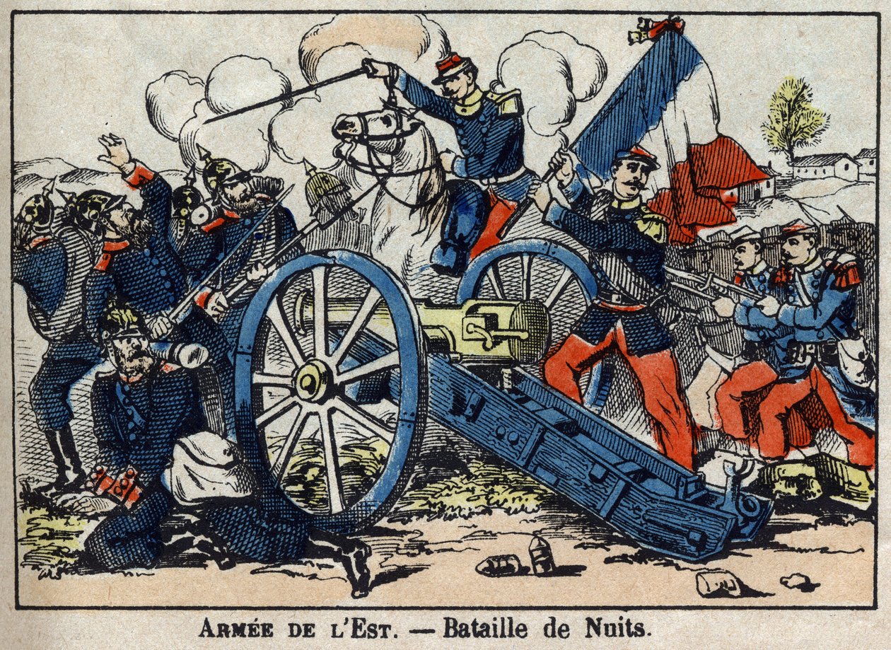 Krigen i 1870 mellom Frankrike og Preussen: Slaget ved Nights-Saint-George i gullkysten mellom tyskerne og den østlige Armee i 1870. Epinale bilder av French School