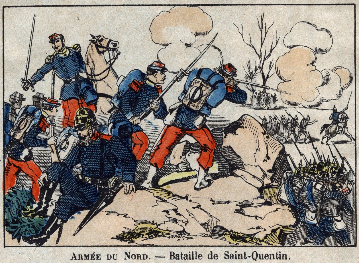 Krigen i 1870 mellom Frankrike og Preussen: Slaget ved Saint Quentin i januar 1871. Bilde av Epinal. av French School