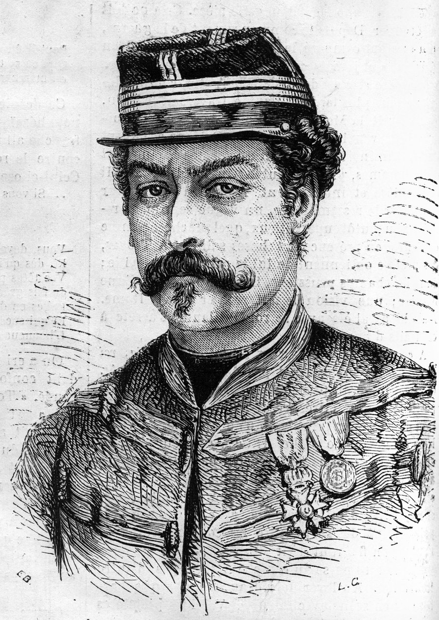 Krigen i 1870: portrett av Leon Franchetti (1834-1870), fransk soldat, sjef for Seinen-speiderne. Gravering i "" Le Monde Illustré"" nr. 714 av 17. desember 1870. av French School