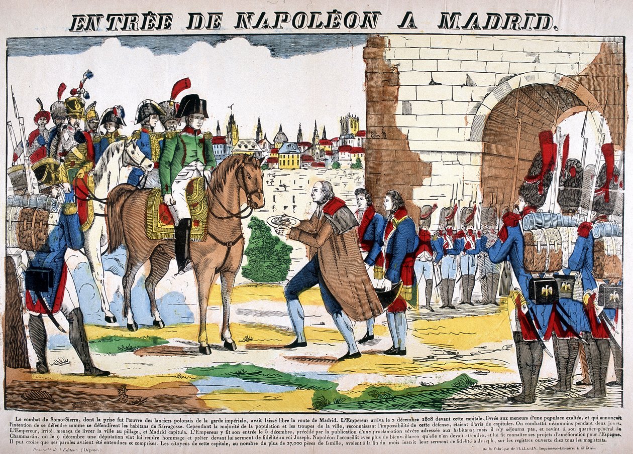 War of the Peninsula (1807-1814) - The entry of Napoleon I to Madrid on 2/12/1808. Picture of Epinal av French School