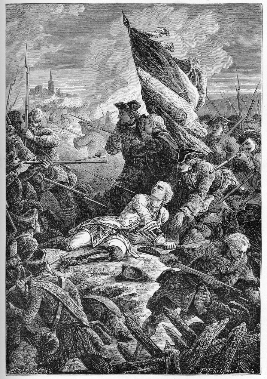 War of the Polish Succession (1733-1738) - The death of Louis Robert Hippolyte de Brehan, Count of Plelo (1699-1734) before Dantzig, May 27 av French School