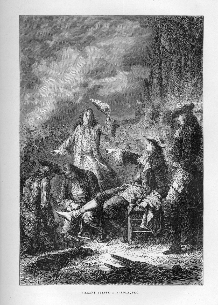 Den spanske arvefølgekrigen: Marechal of Villars (Claude Louis Hector) (1653-1734) i slaget ved Malplaquet (Belgia), 11. september av French School