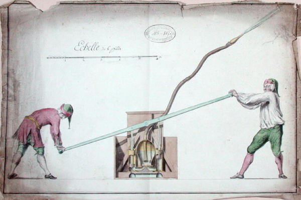 Vannpumpe for slukking av branner, midten av 1700-tallet (akvarell på papir) av French School