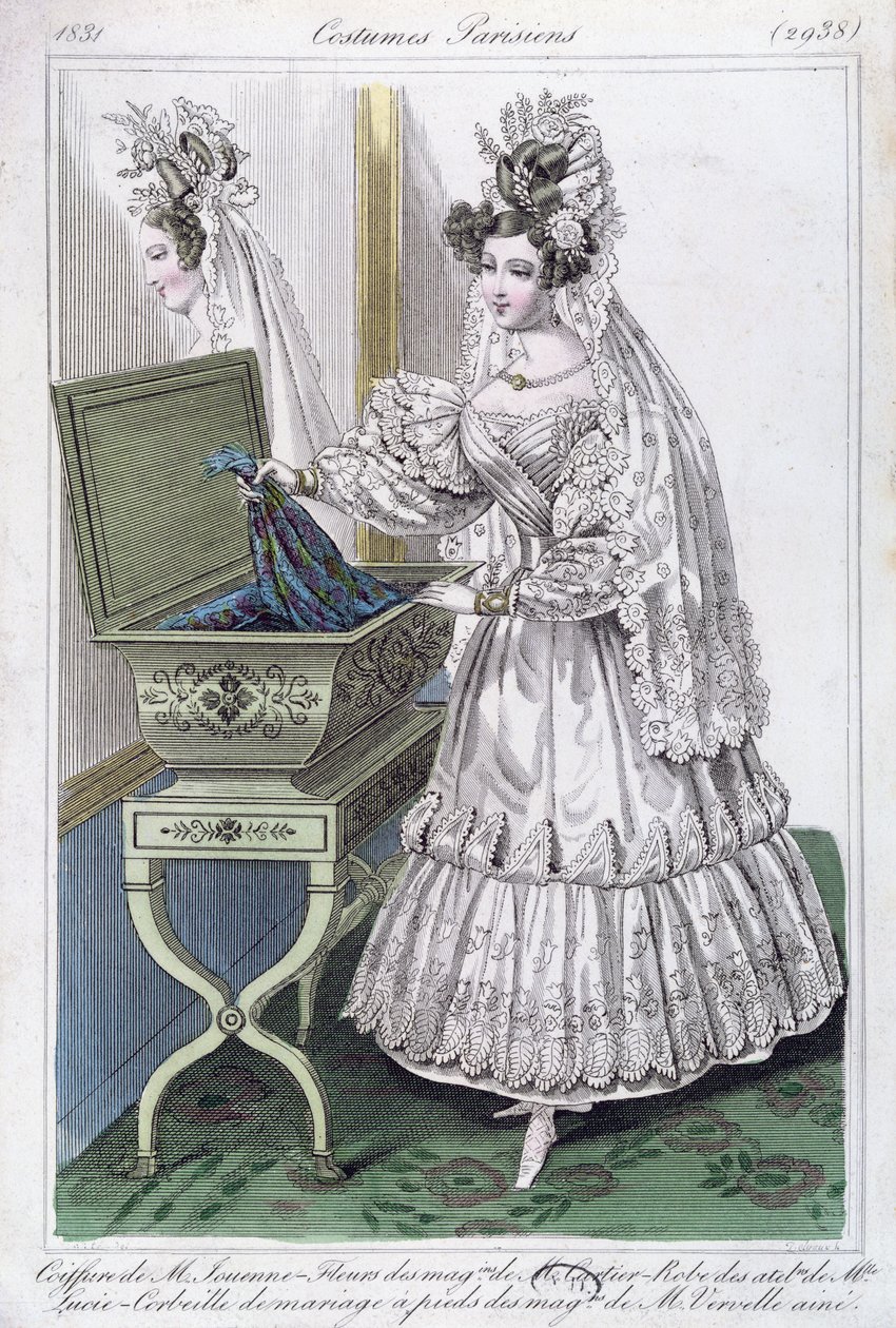 Brudekjole, motetallerken fra Costumes Parisiens, 1831 av French School