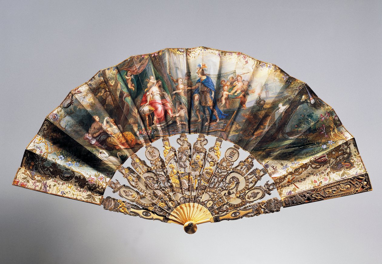 Bryllupshåndvifte som viser David som overgir sin krone i Bathsheba, ribber i Louis XVI-stil av French School