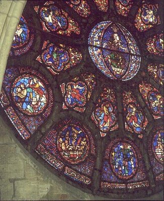 West Rose Window, detalj av den siste dommen, ca. 1225 (farget glass) av French School