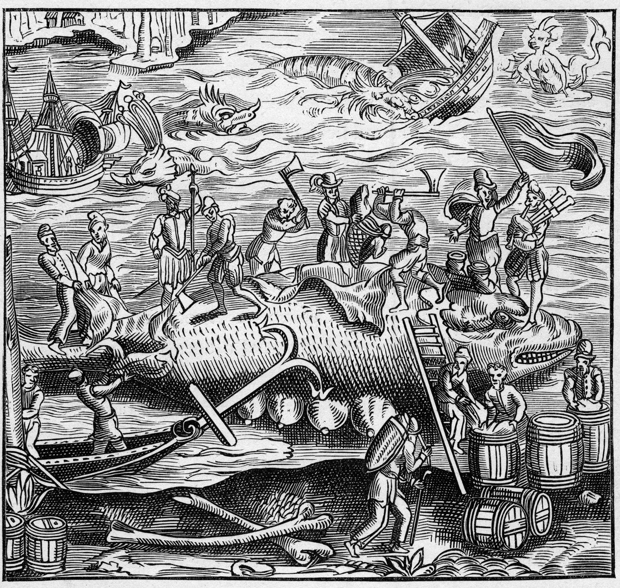 Hvalfiske på den franske kysten av Atlanterhavet i middelalderen. Gravering i "La Marine et les colonies: handel" av French School