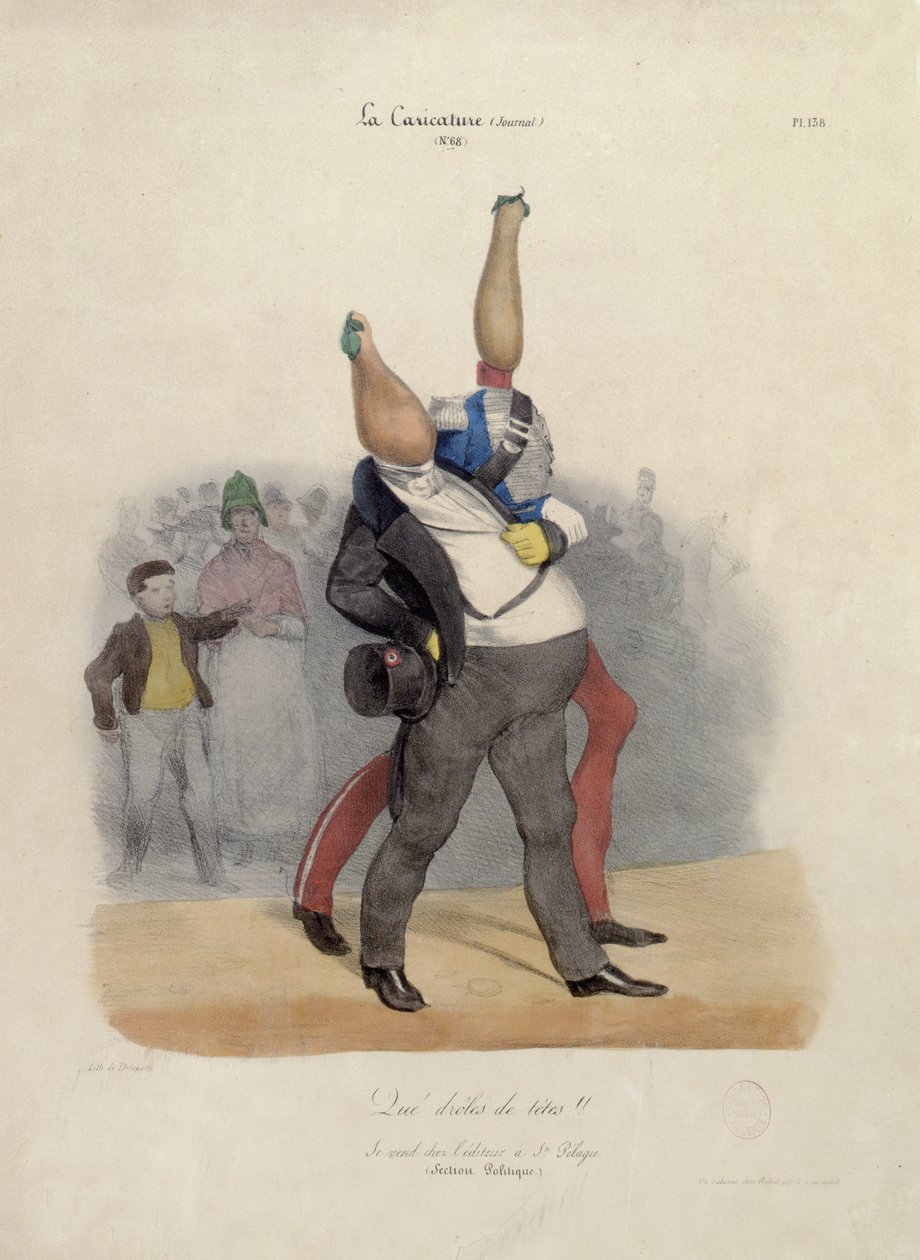 What Funny Heads!, karikatur av Louis-Philippe dOrleans (1773-1850) og Charles X (1757-1836) ca. 1830 av French School