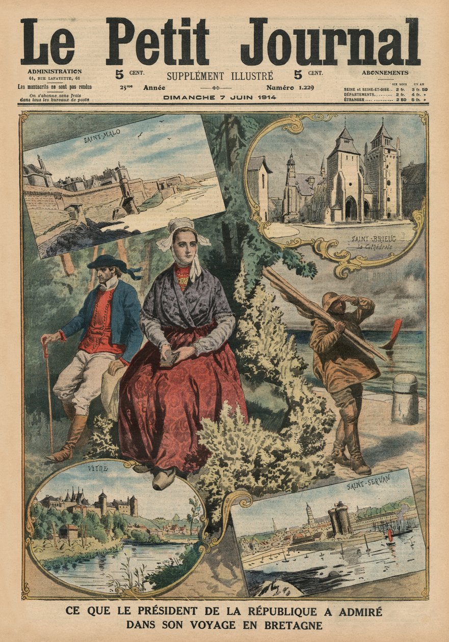 Hva republikkens president har beundret under sin reise gjennom Bretagne, forsideillustrasjon fra 'Le Petit Journal', tilleggsillustre, 7. juni 1914 av French School