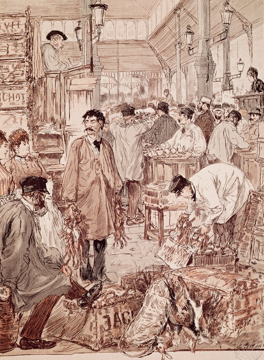 Villviltauksjon på Les Halles, illustrasjon, Paris, Frankrike av French School