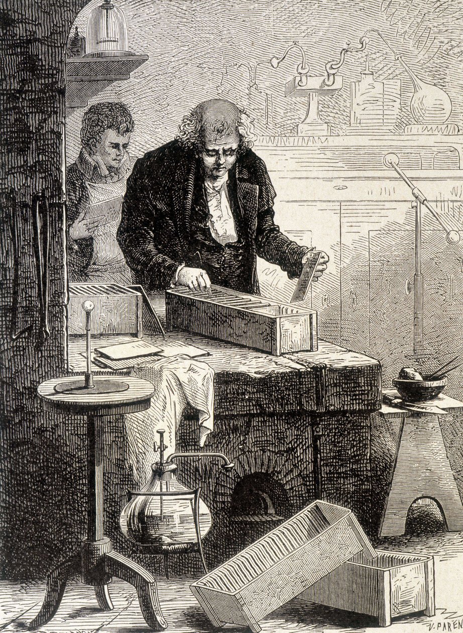 William Cruickshank built the troughs pile - in “” Album of Science; illustrious scholars; Great Discoveries””” 1896. av French School