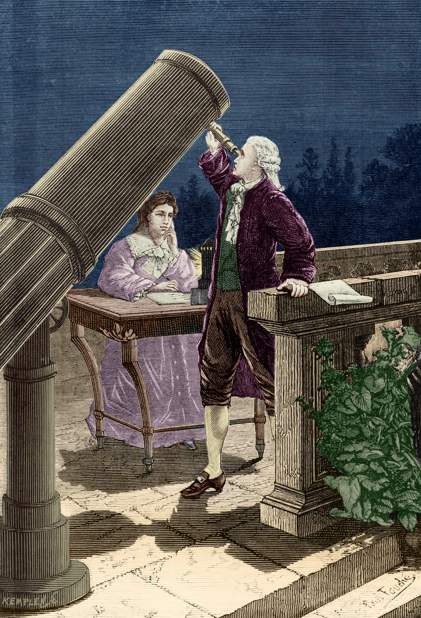 William Herschel (1738-1822) Oppdager planeten Uranus (gravering) av French School
