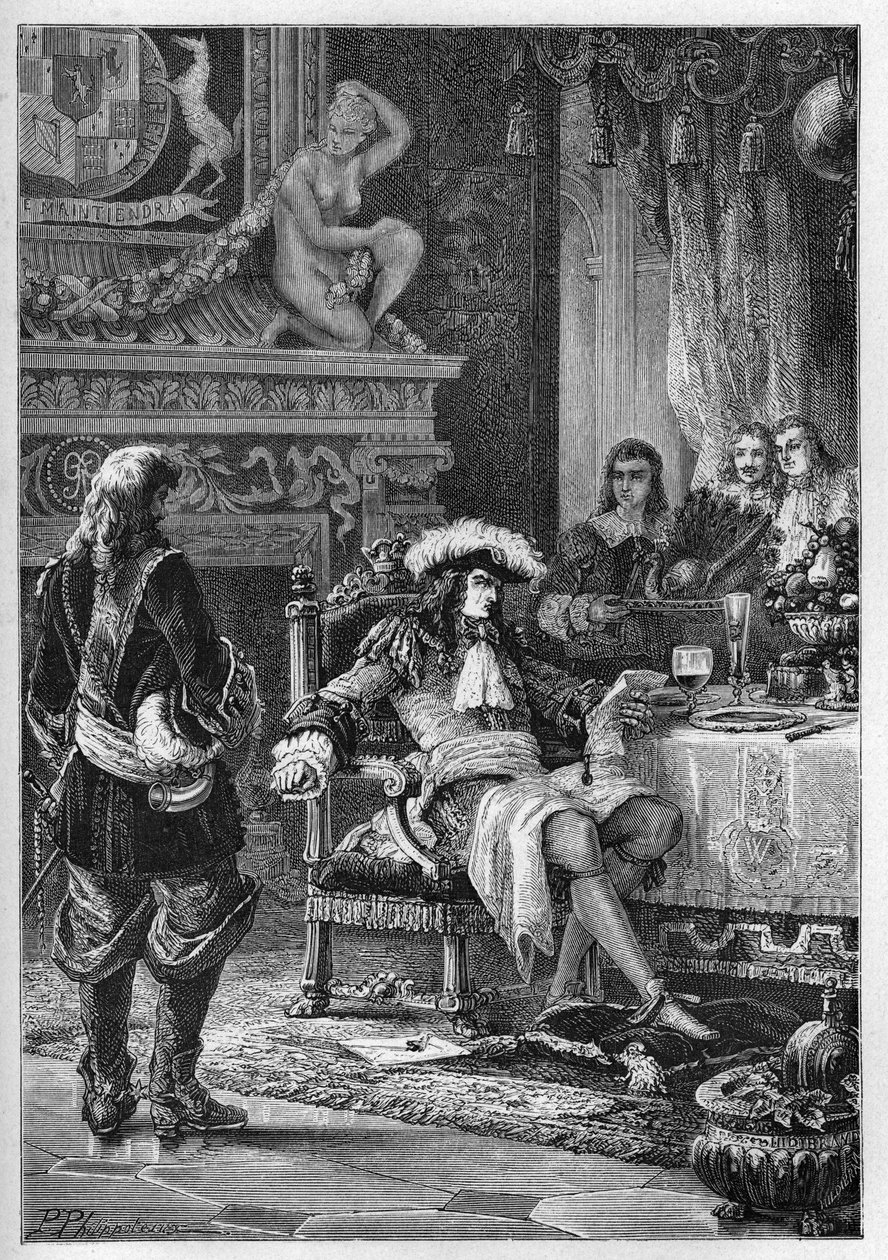 William III av Orange mottar nyheten om fødselen til prinsen av Wales - William III (1650-1702) mottar nyheten om fødselen av prinsen av Wales - Nyheter for William III - gravering fra "" L