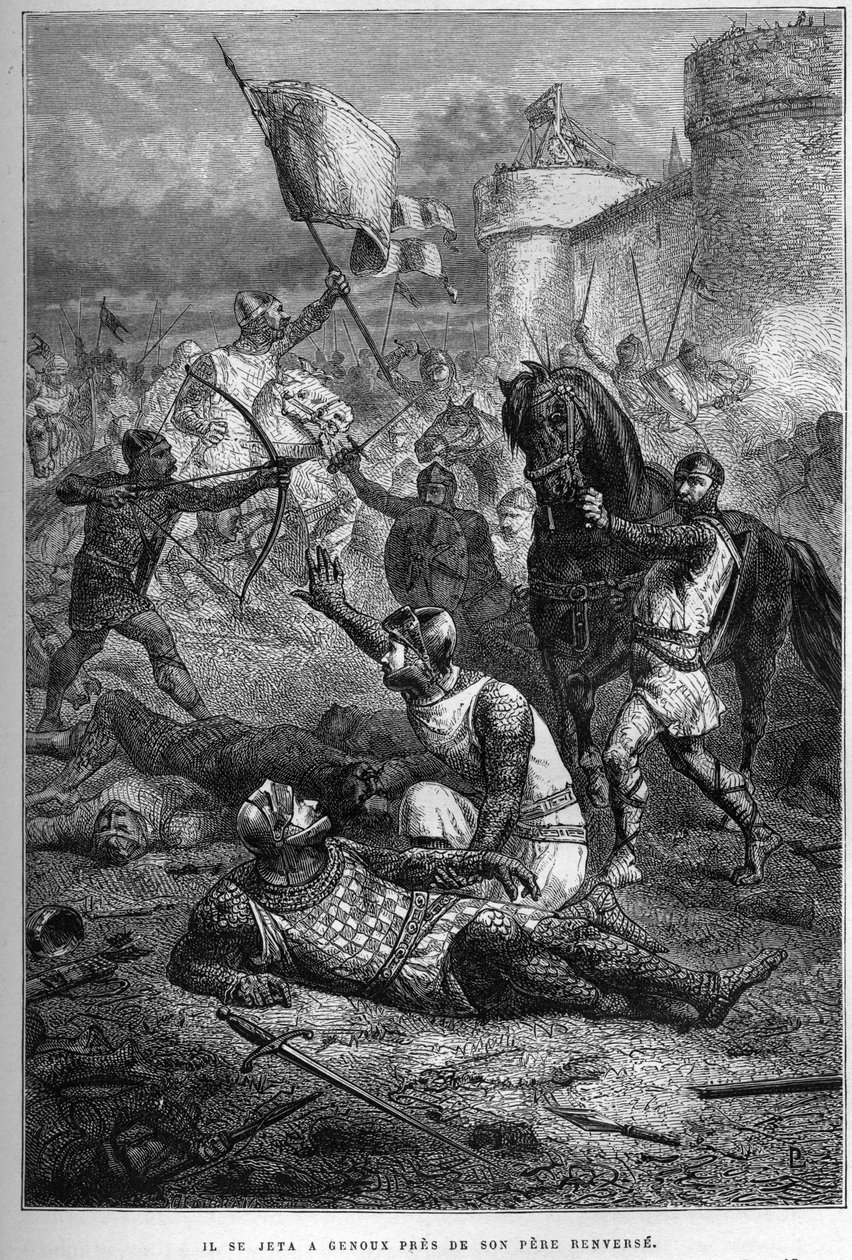William I blir såret av sønnen Robert mens han kjempet i Frankrike, 1076 - Oppstanden til Robert Courteheuse av French School