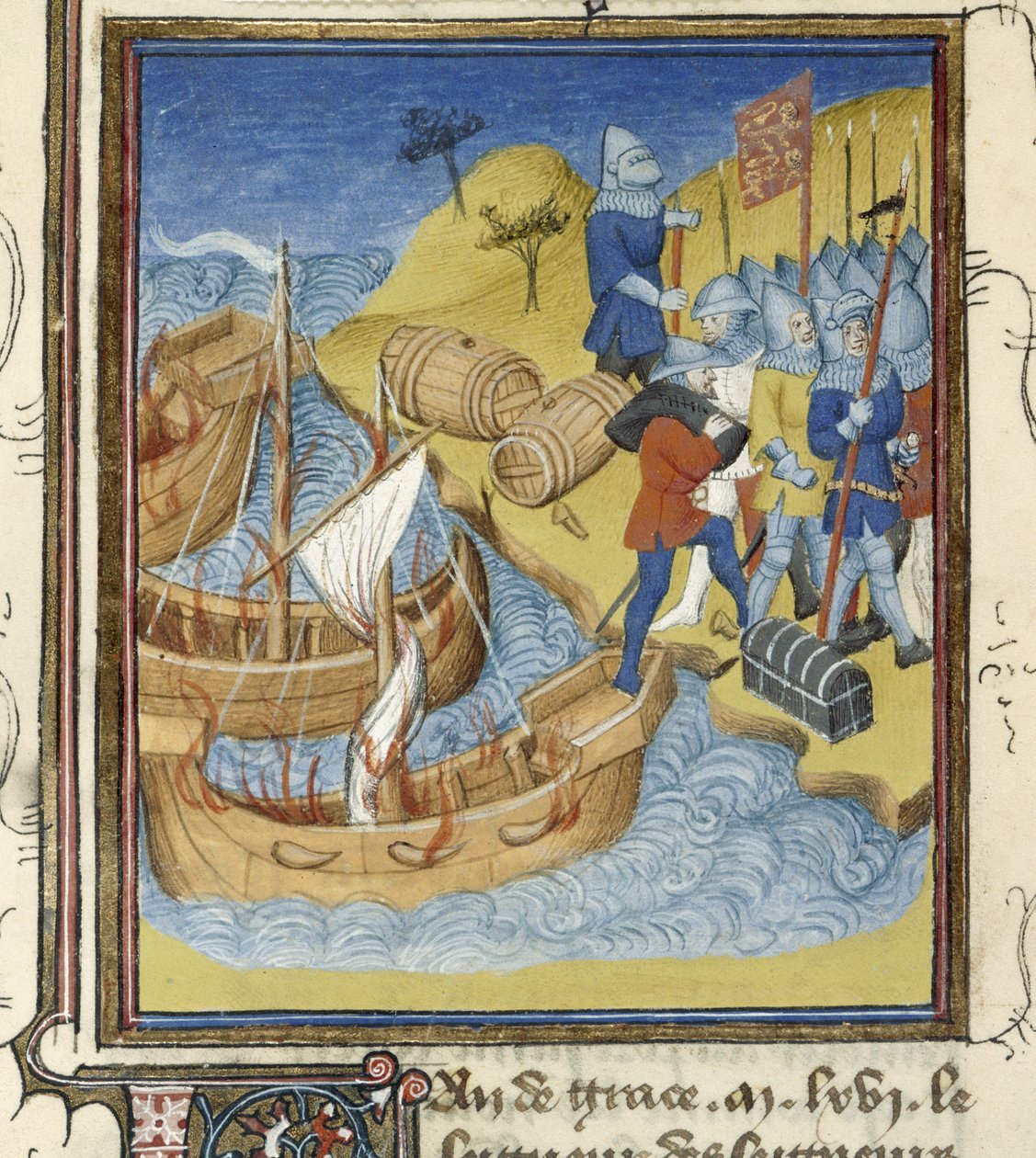 William I lander med sin hær og utstyr i England (miniatyr) av French School