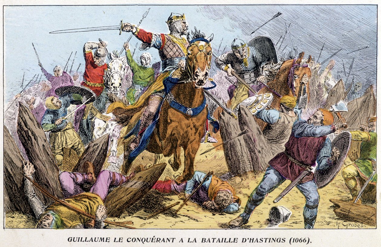 Vilhelm Erobreren i slaget ved Hastings av French School