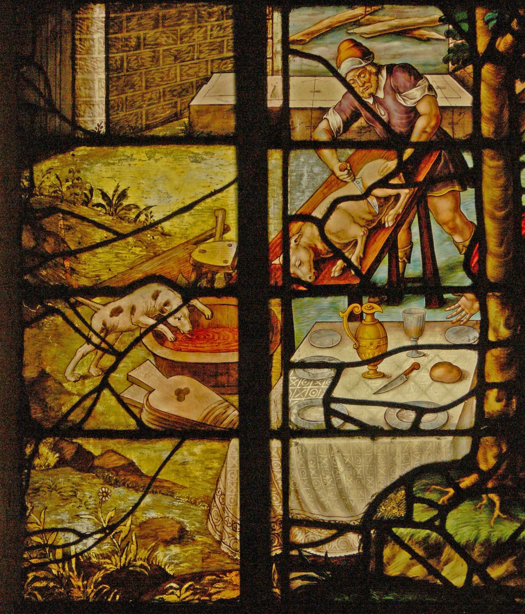 Vindu Charnier-13 som viser drapet på grisen (farget glass) av French School