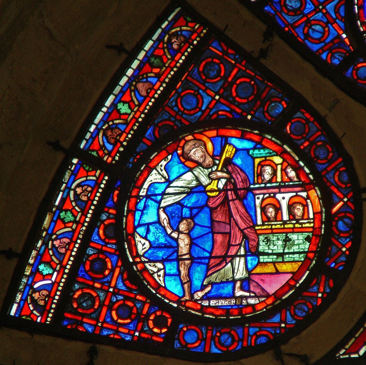Window Ww som viser St Peter med nøkkelen til himmelen av French School