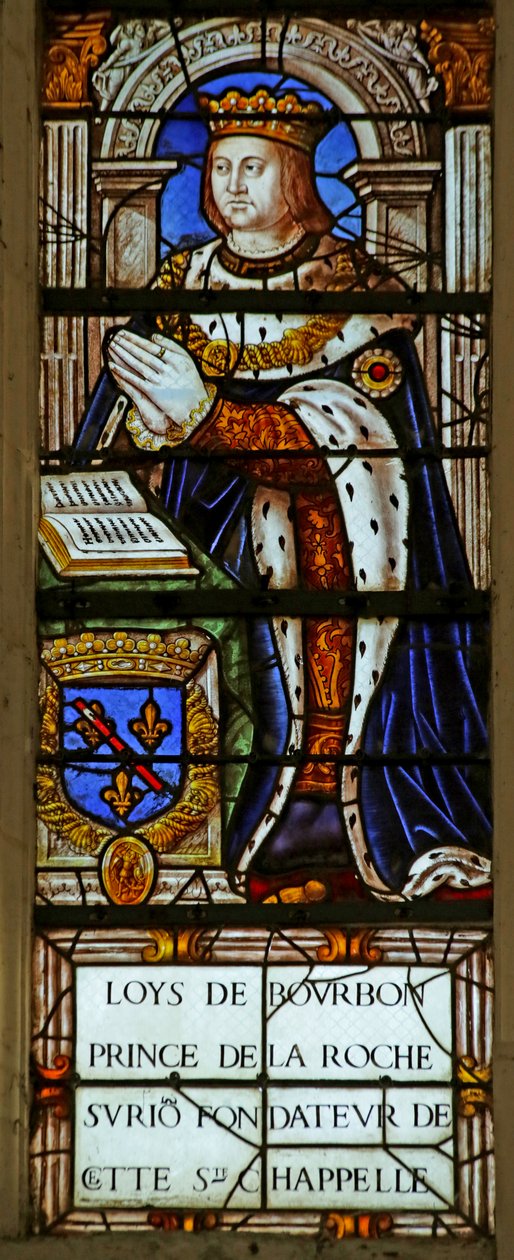 Vindu som viser Louis de Bourbon (farget glass) av French School