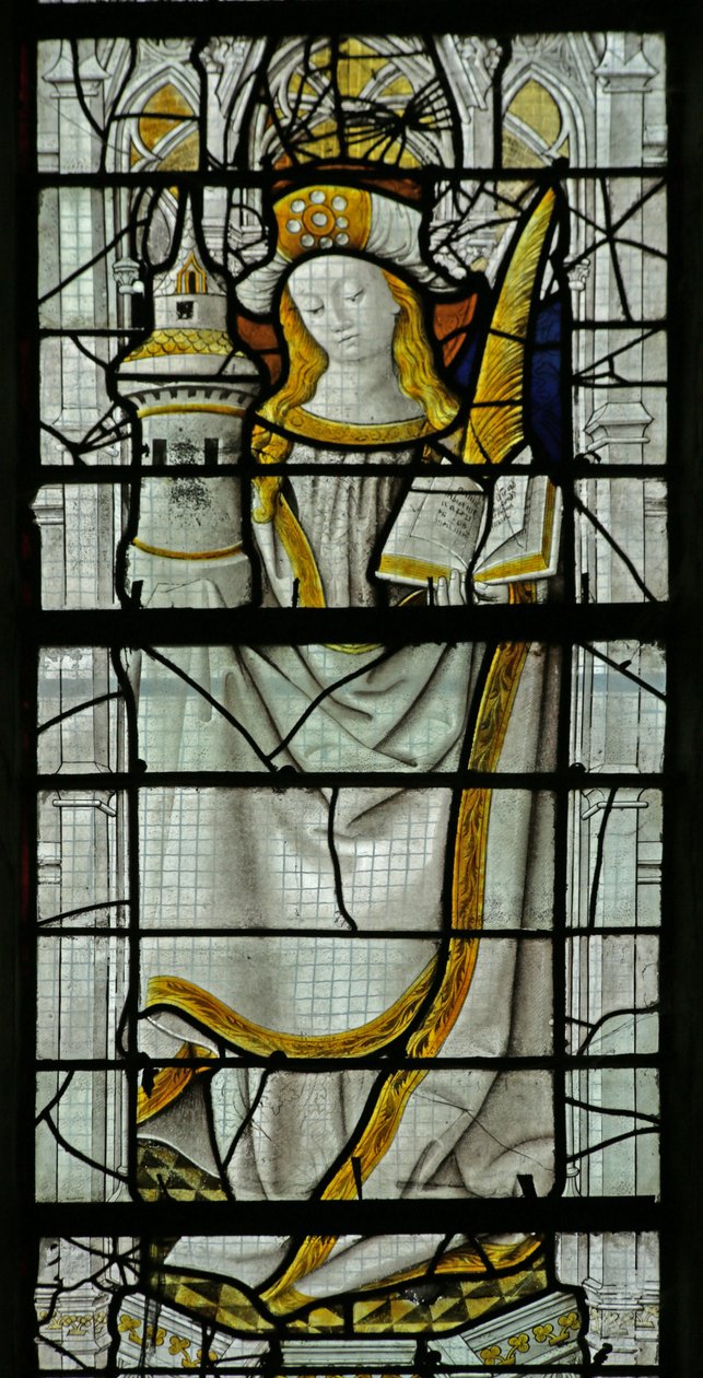 Vindu som viser Saint Barbara (farget glass) av French School