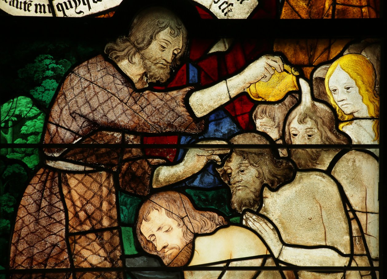 Vindu som viser døperen Johannes døper (farget glass) av French School