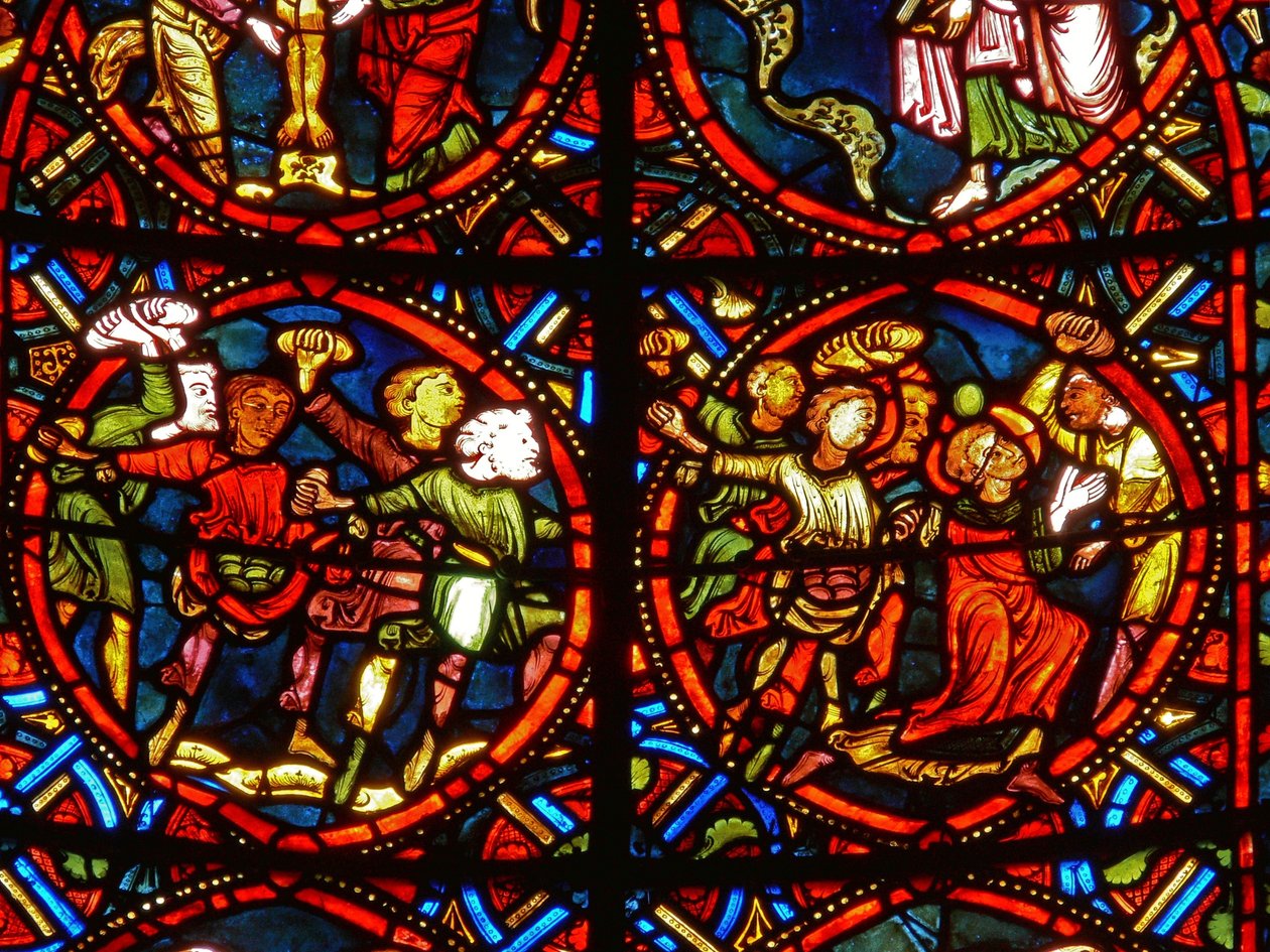 Vindu som viser at St. Stephen blir steinet til døde av French School