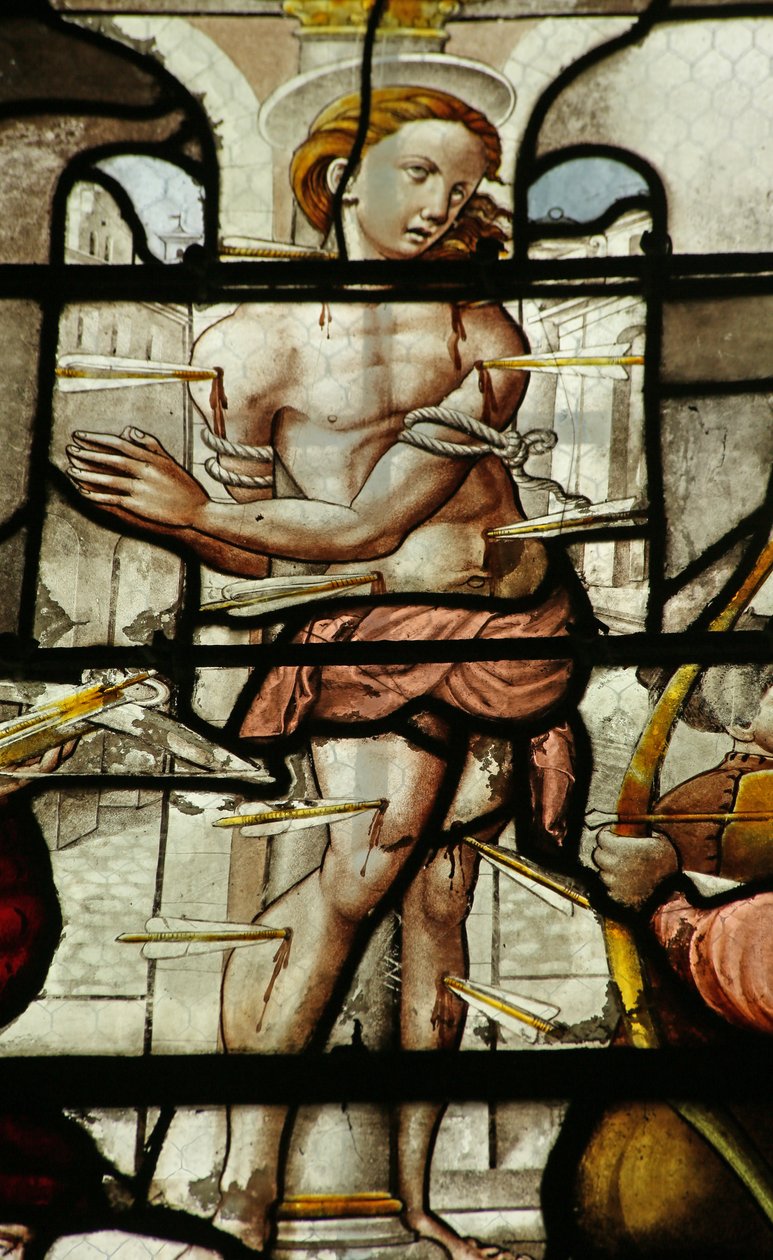 Vindu som viser Saint Sebastians død (farget glass) av French School