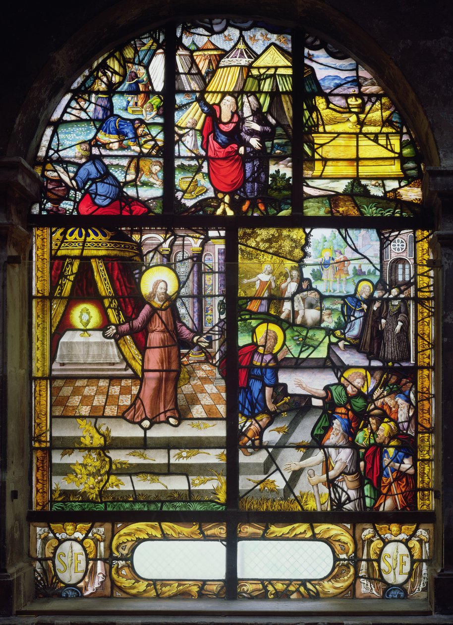 Vindu som viser samlingen av Manna, 1612-22 av French School