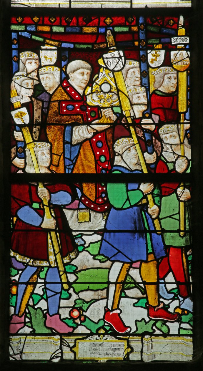 Vindu som viser vertens prosesjon, ca. 1495 (farget glass) av French School