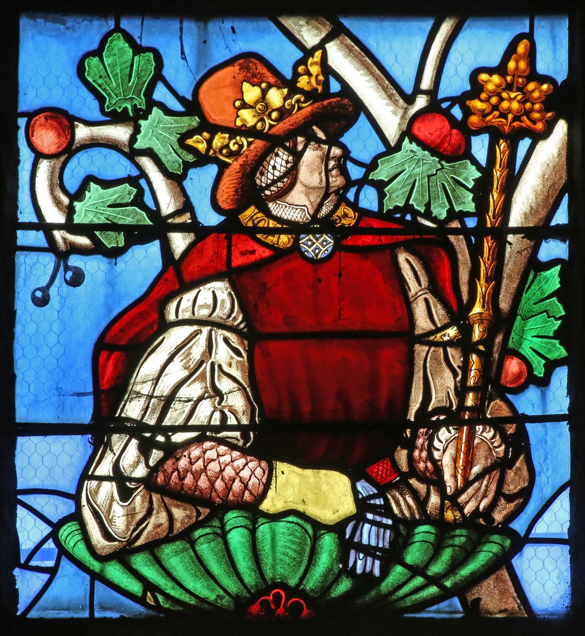 Vindu som viser Jesse-treet (for det meste moderne) (farget glass) av French School