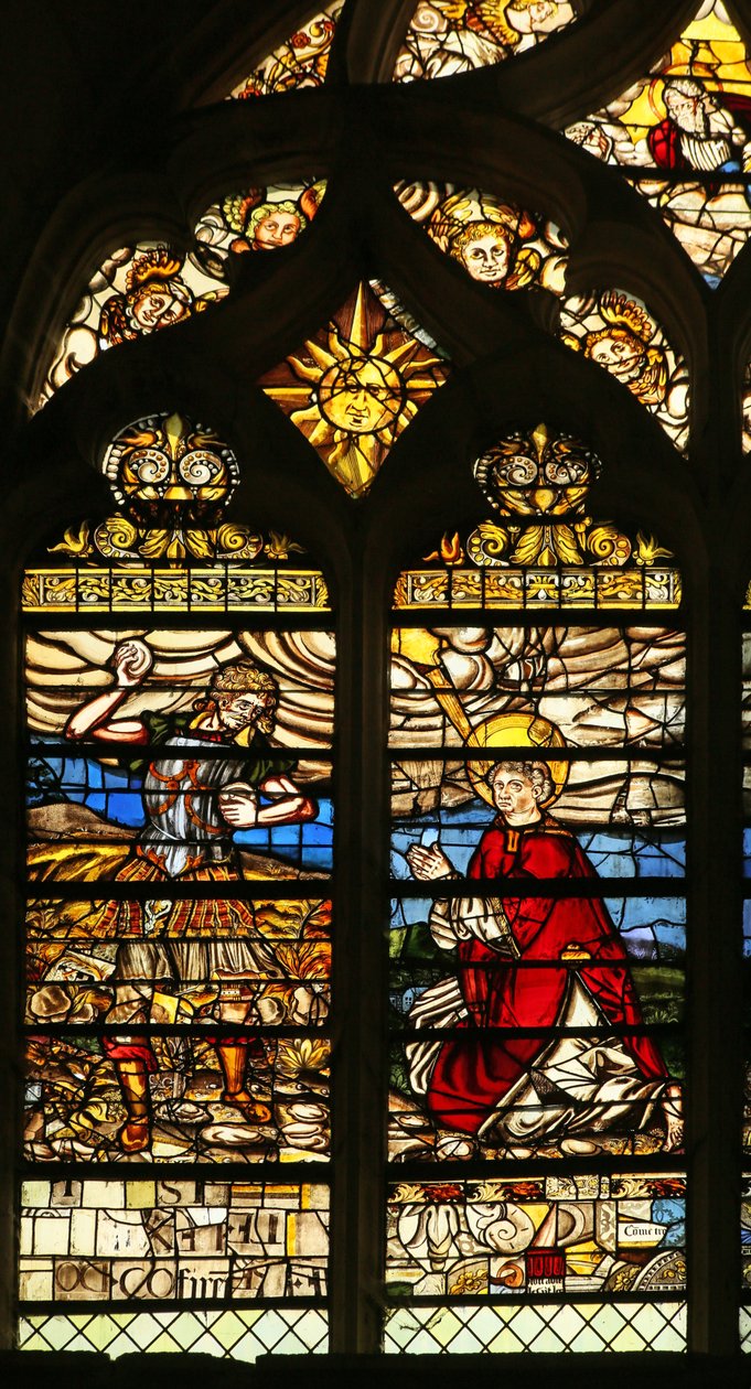Vindu som viser steiningen av Saint Stephen (farget glass) av French School