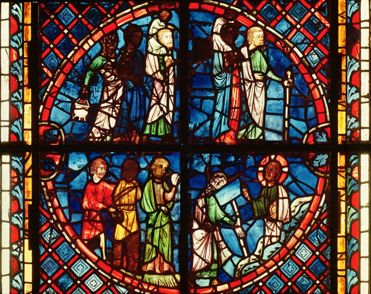 Vindu fra Jomfrukapellet som viser israelittene i ørkenen og Moses på Sinai-fjellet, ca. 1240-50 av French School