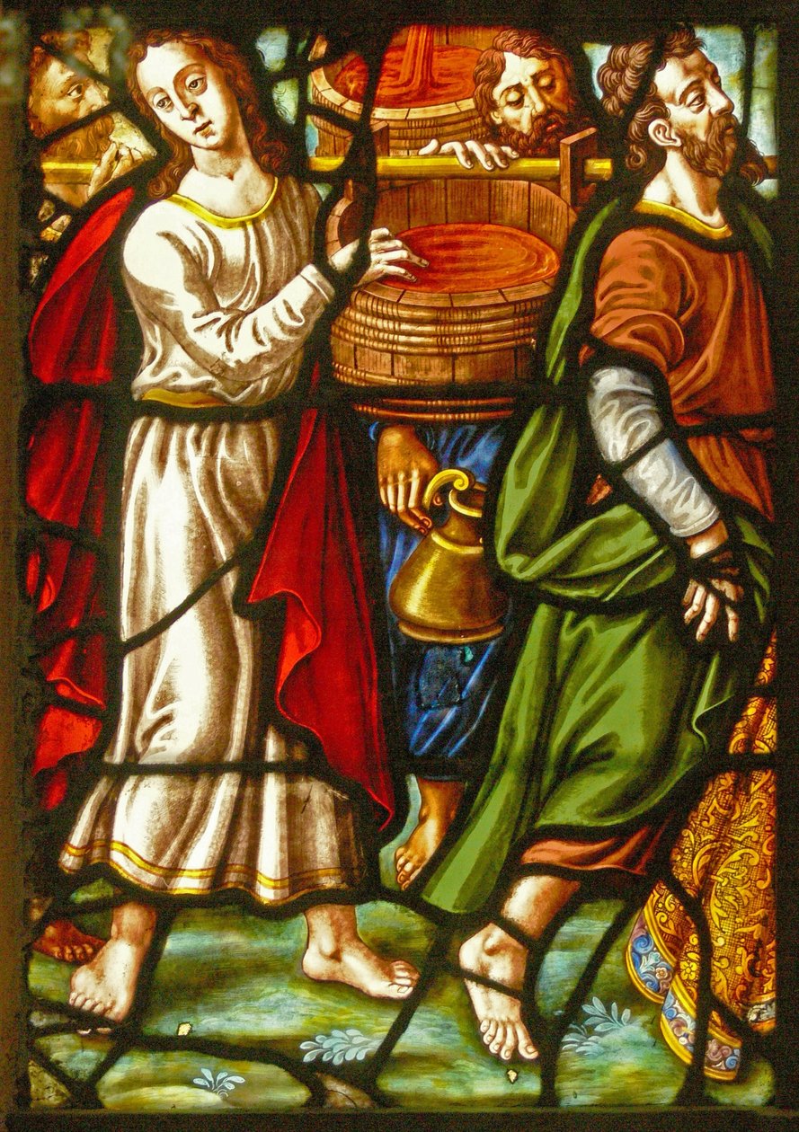 Vindu i Charnier (w.11) som viser en detalj fra Mystic Wine Press av French School